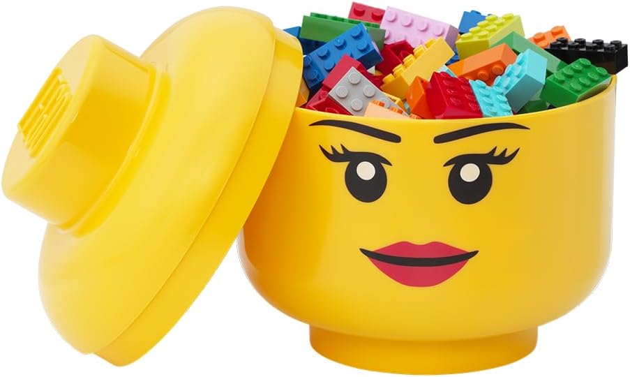 Room Copenhagen, LEGO Storage Heads Stackable Storage Container - Buildable Organizational Bins for Kid’s Toys and Accessories - 6.30 x 6.30 x 7.28in - Small, Girl, Holds 250 Bricks