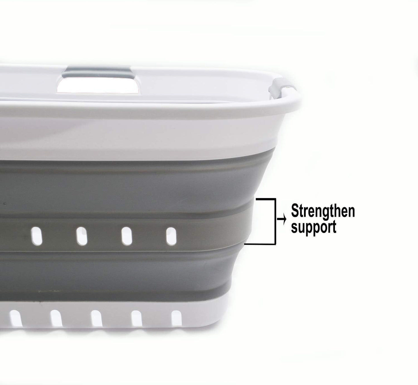 SAMMART 42L (11 gallon) Collapsible Plastic Laundry Basket - Foldable Pop Up Storage Container/Organizer - Space Saving Hamper/Basket (1, White/Grey)