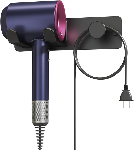Hair Dryer Holder Wall Mount Matte Black Hair Dryer Holder for Bathroom Cabinet SUS 304 Stainless Steel Blow Dryer Holder Compatible with Dyson Hair Dryers