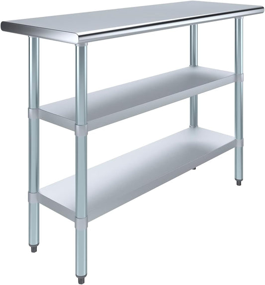 AmGood Stainless Steel Work Table with 2 Shelves | NSF | Metal Utility Table (48" Long x 18" Deep)
