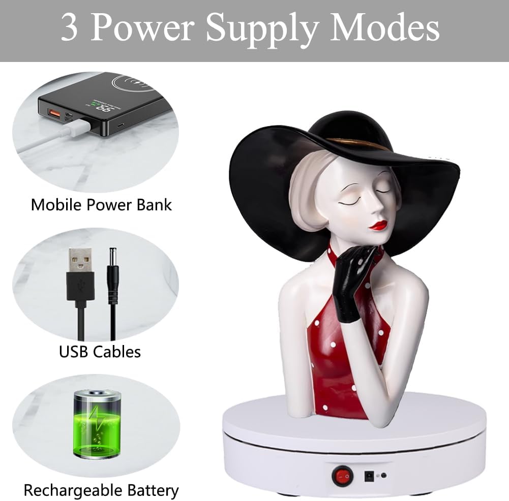 JAYEGT Motorized Rotating Display Stand，180Lbs Load，360 Degree Electric Rotating Turntable for Photography Products Display，Live Show,Remote Control +5 Colors Backgrounds(White / 8.66inch / Rechargeable)