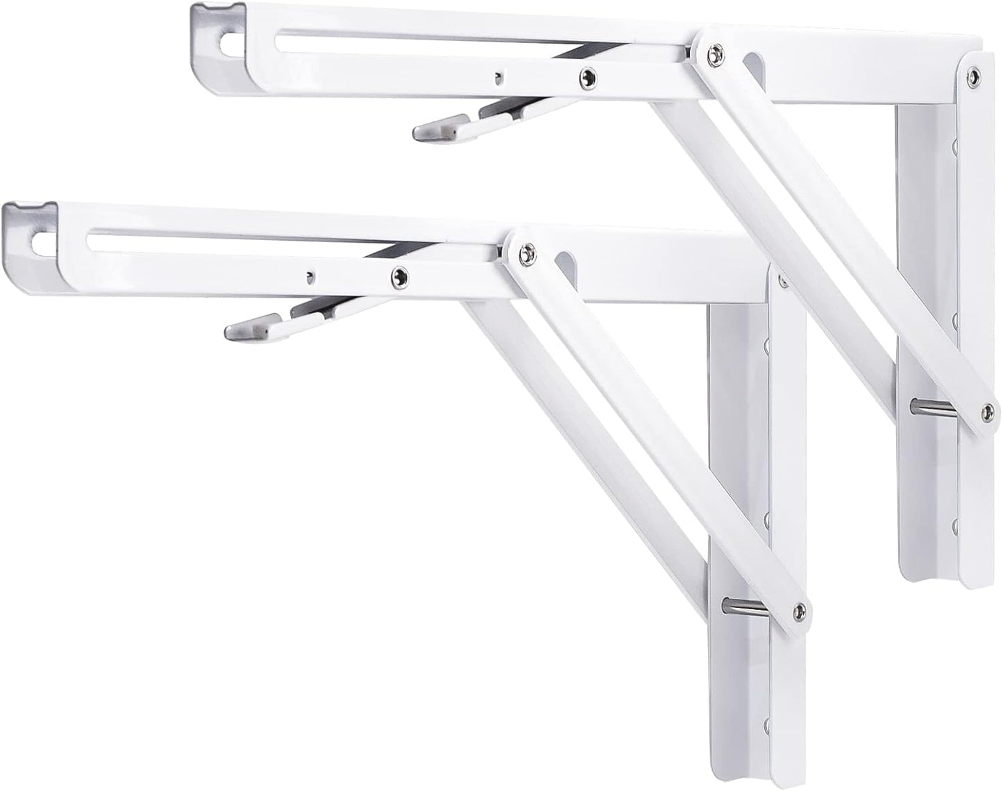 YUMORE Folding Shelf Bracket Heavy Duty, 12 Inch White Collapsible Shelf Bracket, DIY L Bracket for Workbench Folding Table Hinge, Max Load: 330lbs, 2 Pack