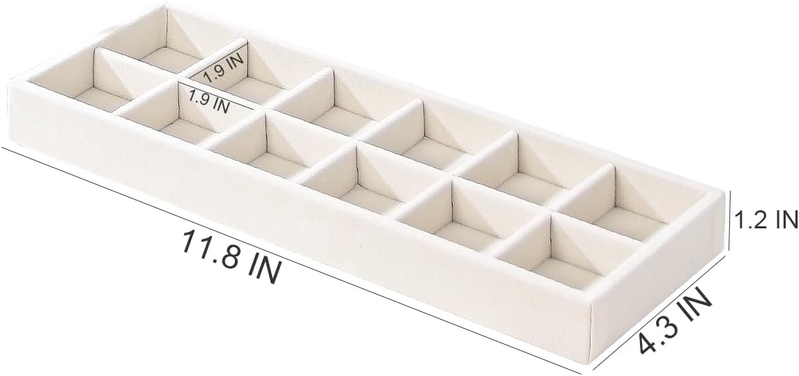 2Pcs Desk Drawer Storage Tray, Nightstand Organizer Tray, Necklace Bracelet Ring Earring Jewelry Display Tray, Grid Table Organizer Holder Tray for Sunglass, Phone, Watch, Perfume (12 grid)/Beige