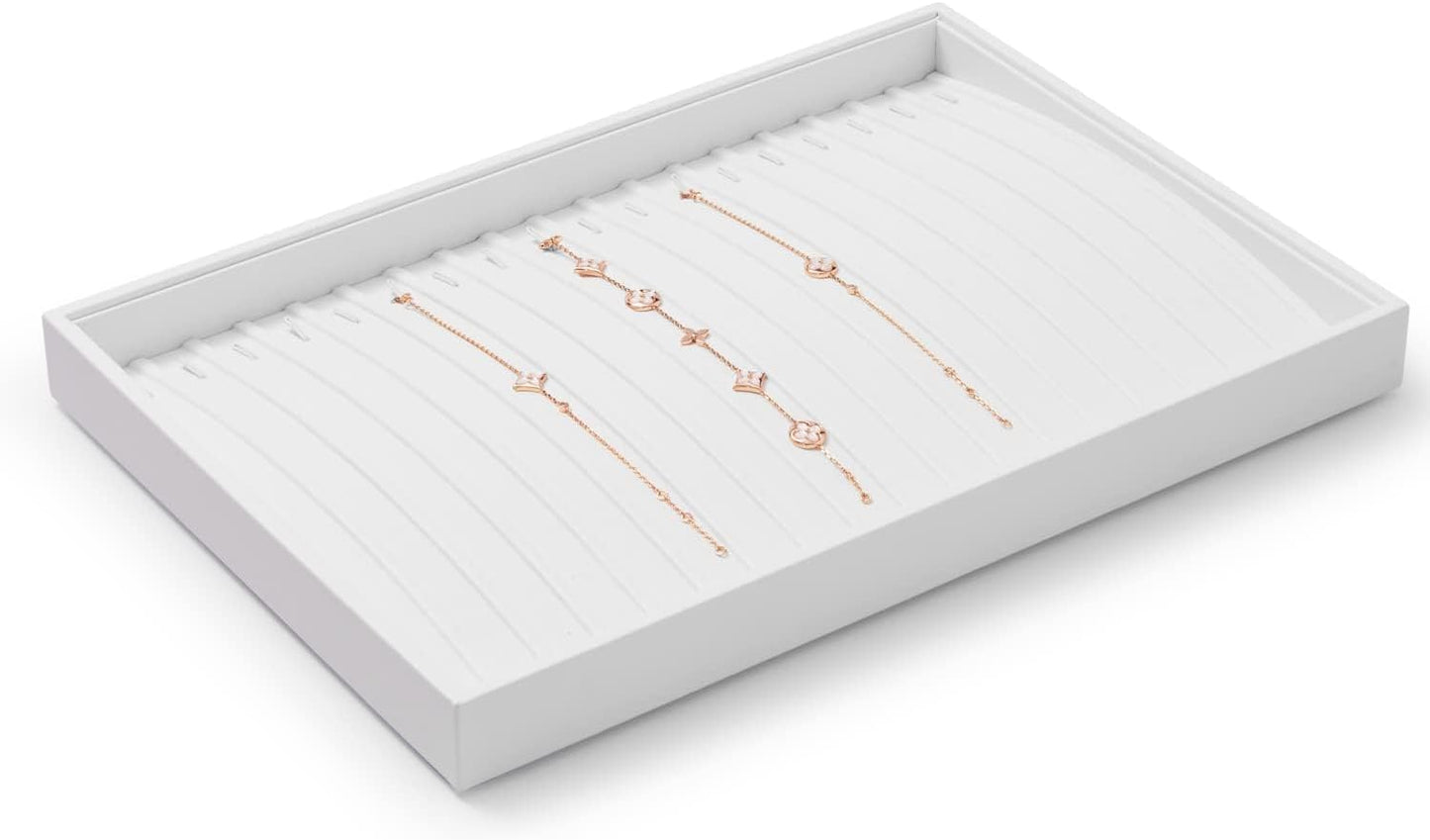Oirlv Premium White Leather Stackable Jewelry Tray 18 Gird Necklace Bracelet Organizer Showcase Necklace Display Tray