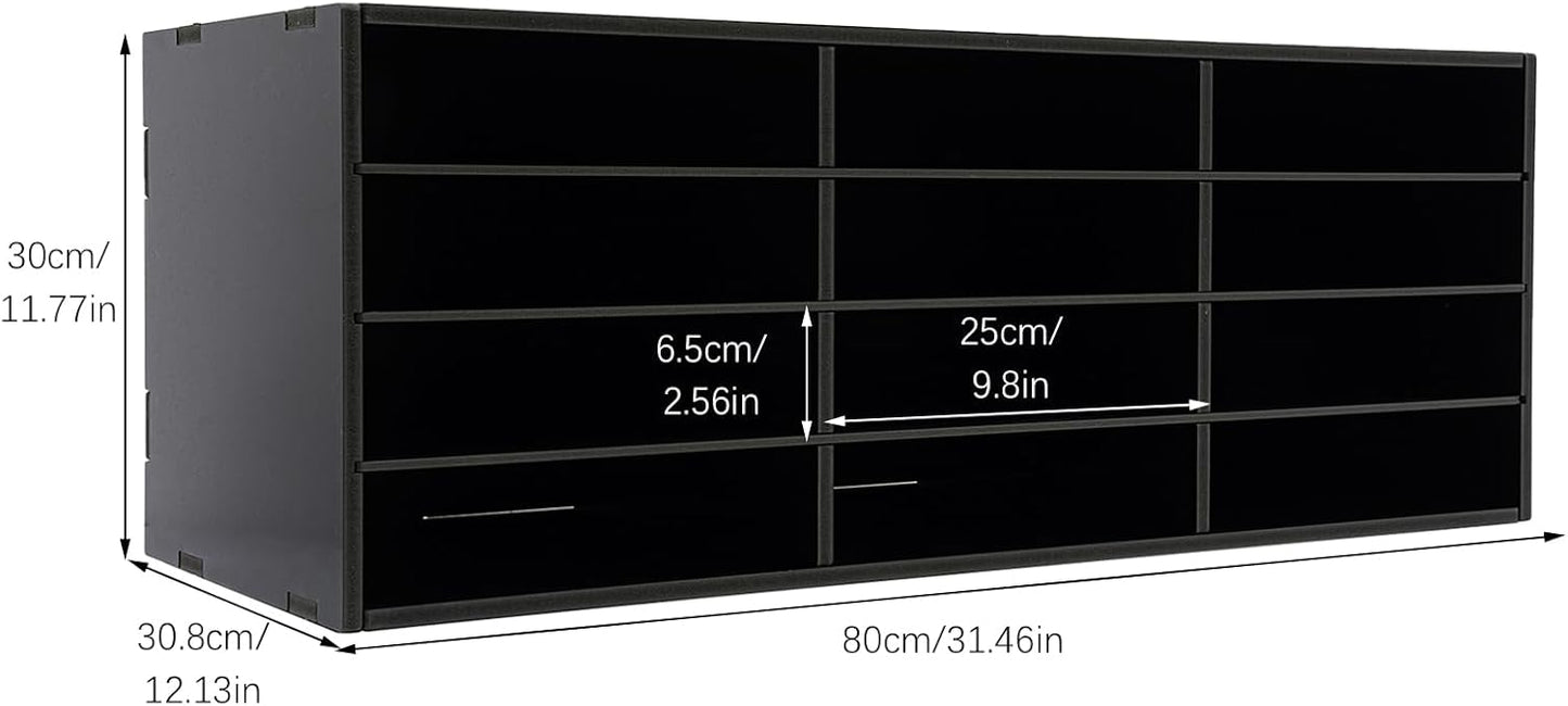 Mail Sorter Organizer, 12 Compartments Mailbox for Classroom, Desktop File Organizer with Adjustable Shelves, for Office Home Classroom, PVC, Black