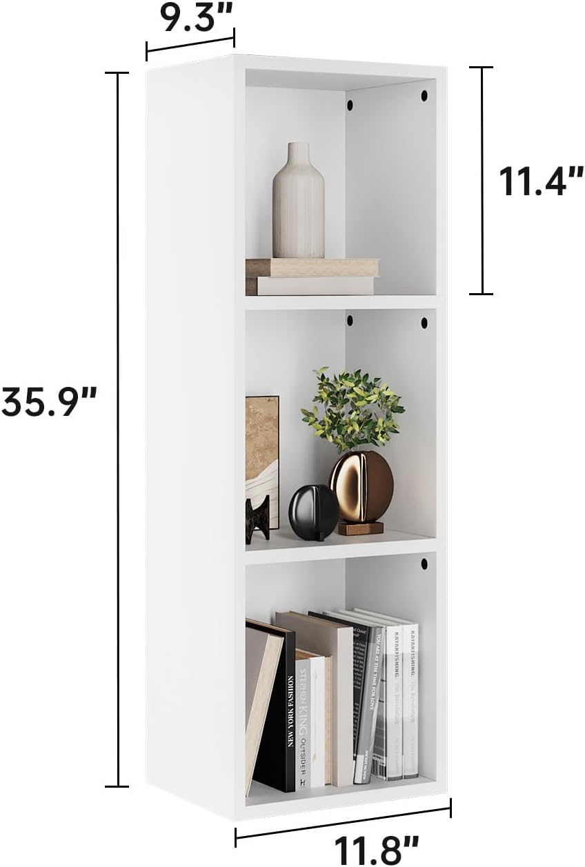 oneinmil Small Narrow Bookshelf, 3-Tier Cube Display Rack, Modern Corner Bookshelf with Storage Space, CD Storage Cabinet for Home Office (White 1 Pack, 3-Tier)