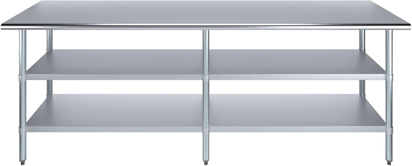 AmGood Stainless Steel Work Table with 2 Shelves | NSF | Metal Utility Table (96" Long x 24" Deep)