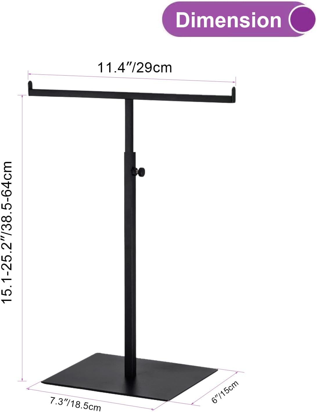 Purse Display Stand T Shaped, Countertop Jewelry/Scarf/Handbag T-Bar Display Stand, Tabletop Double Hook Hanging Stands for Long Necklaces, Metal with Adjustable Height (Black, 2Pcs)