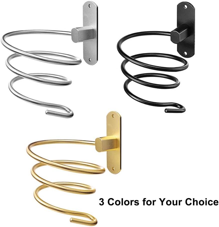 Blow Dryer Holder Wall Mounted Bathroom Hair Dryer Hanger Hair Tool Organizer for Full Size Dryer Swivel Storage Rack with Armrests for Flat Iron Curling Iron Space Saving Design (Gold)