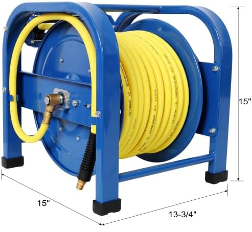 【LuckyNote】Retractable Air Hose Reel, 3/8" x 100 Feet, 300 PSI, Spring-Driven Steel, Heavy Duty Industrial, Hybrid hose, Portable and Durable