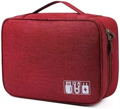 Travel Cable Organizer Bag for Electronics Accessories Portable Tech Carrying Large Storage Case for Charger, Cord, Power Bank, Hardware Waterproof (1PCS) (Red)