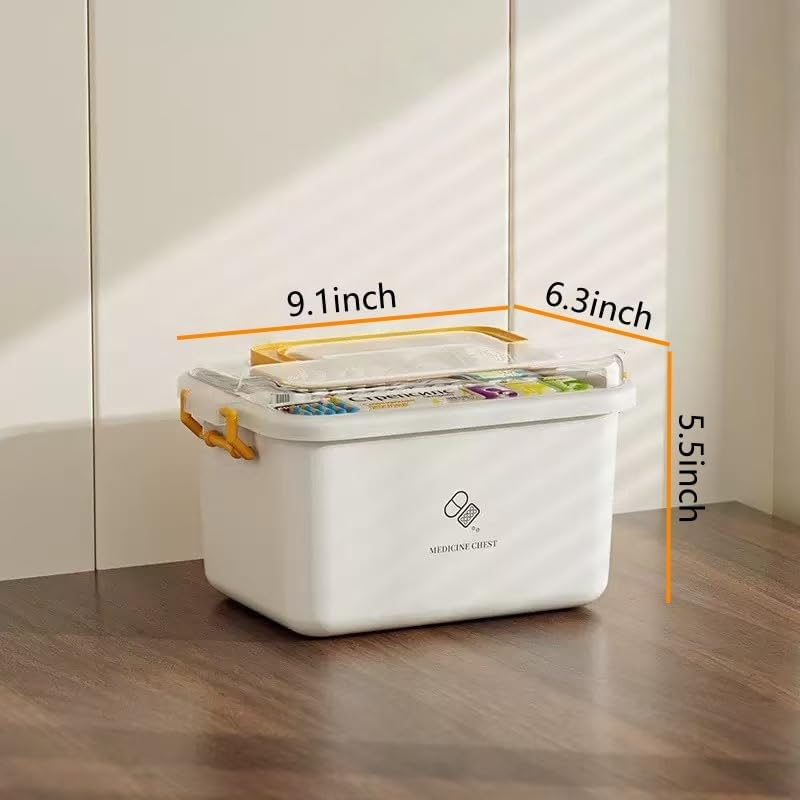 Plastic Medicine Storage Organizer & First Aid Box, Medicine Box with Handles, Multipurpose Medical Supply Organizer with Removable Tray for Home, Office & Travel（small）