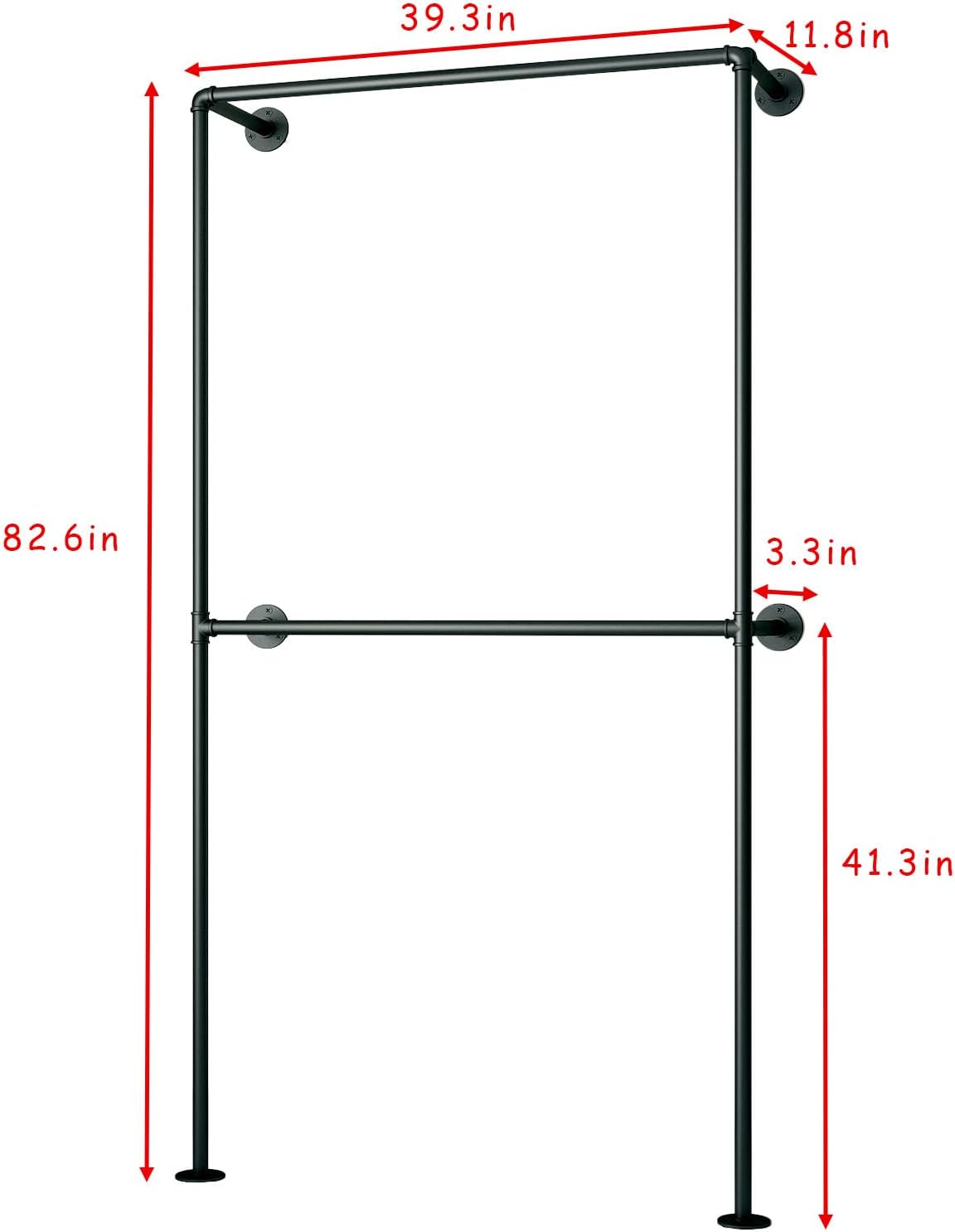 Industrial Pipe Clothing Rack Wall Mounted Garment Rack, Black Pipe Clothes Rack Retail Display Hanging Rod for Closet Storage, Laundry Room