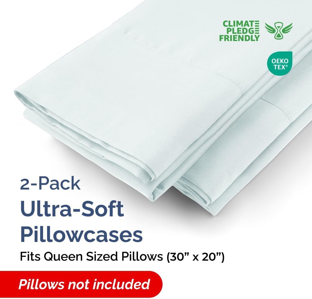 Queen Pillow Cases - 2 Pack - Super Soft Pillowcase Covers - Envelope Enclosure - Hotel Quality Pillow Protectors - Wrinkle Free, Shrink and Stain Resistant - Machine Washable - 20" x 30" (Ice Blue)