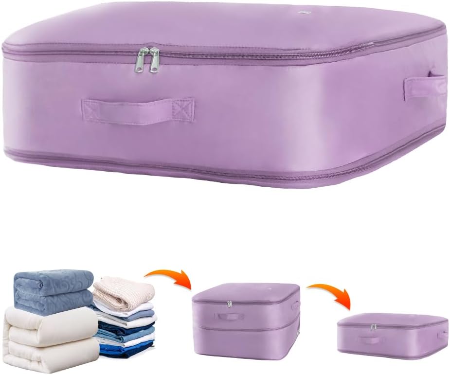 Space saver bag,for quilts, duvets or other fluffy clothing.Measures 21"L x 16.5"W x 11.2"H when unfolded and 21"L x 16.5"W x 4.8"H when compressed.Purple