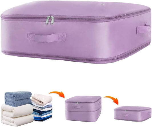 Space saver bag,for quilts, duvets or other fluffy clothing.Measures 21"L x 16.5"W x 11.2"H when unfolded and 21"L x 16.5"W x 4.8"H when compressed.Purple
