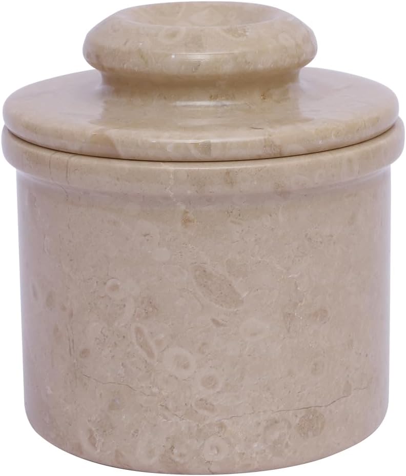 Marble Butter Keeper - Butter Crock - Round Butter Dish With Lid - French Butter Crock - Butter Keepers to Leave on Counter - Perfect Breakfast Companion with Classical Look (Virona)