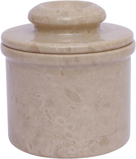Marble Butter Keeper - Butter Crock - Round Butter Dish With Lid - French Butter Crock - Butter Keepers to Leave on Counter - Perfect Breakfast Companion with Classical Look (Virona)