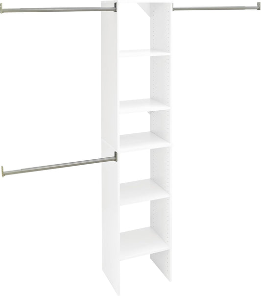 ClosetMaid SuiteSymphony Wood Closet Organizer Starter Kit with Tower and 3 Hang Rods, Shelves, Adjustable, Fits Spaces 4 – 9 ft. Wide, Pure White