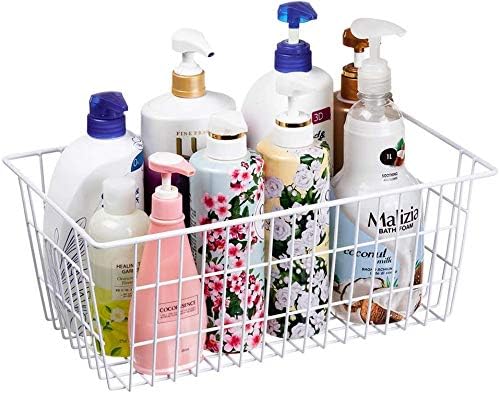 Wire Storage Basket Freezer Organizer Bins Refrigerator Organization Storage Baskets with Handles for Pantry, Freezer, Laundry Room, Closets, Garage, Office, Bathroom, Set of 2
