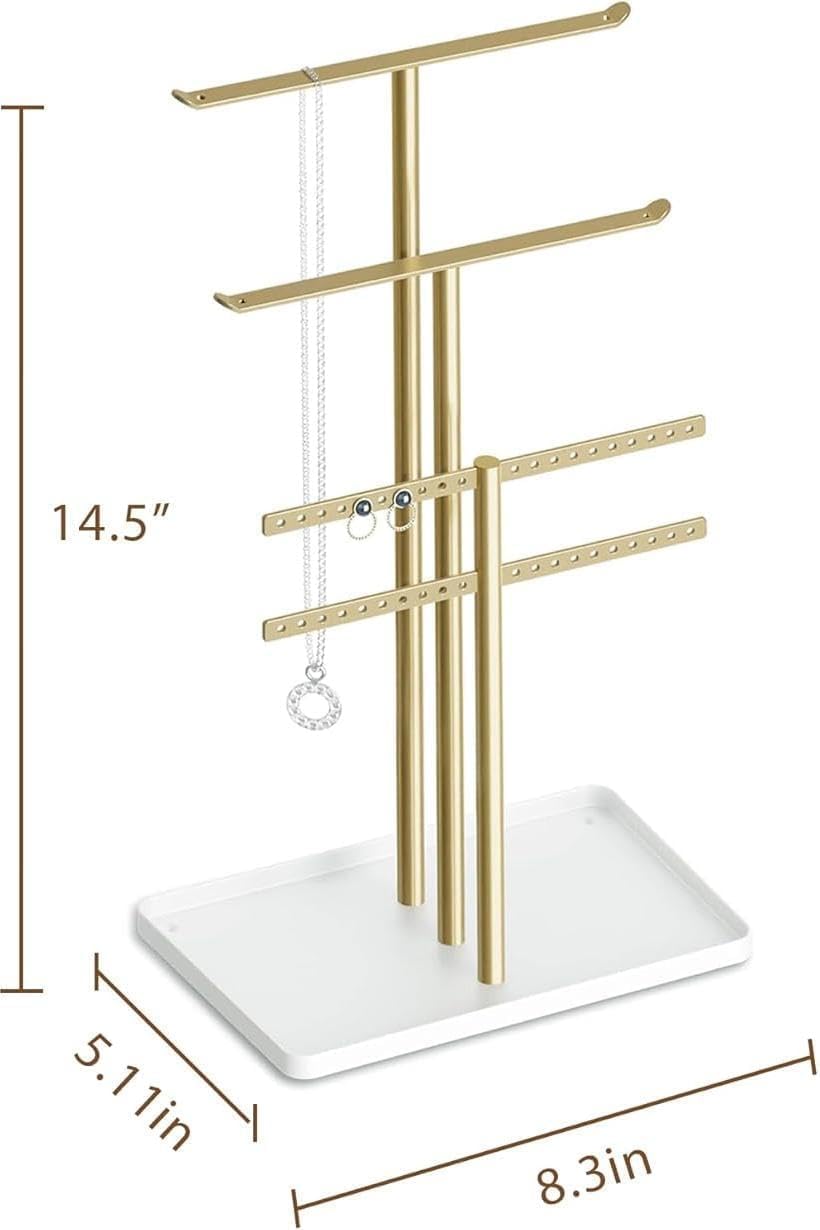 Jewelry Stand Organizer for Necklace Earring - 14.5" Sturdy Metal, 3-TierJewelry Holder for Bracelet, Ring Display and Storage, Gold