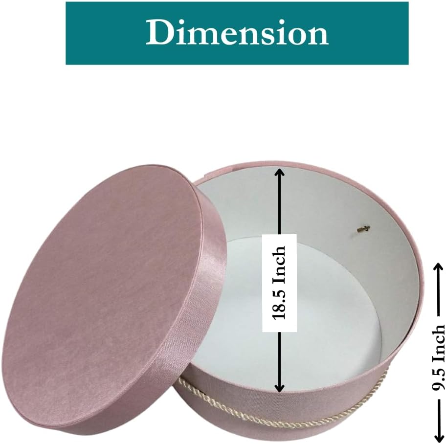 Sarah's Hat Boxes Classic Pink Hat Box – 18.5" x 9.5" (Dia. x Ht.) Handmade in USA – Odorless Non-Toxic Adhesive, Cording Handle – Premium Storage for Hats & Accessories