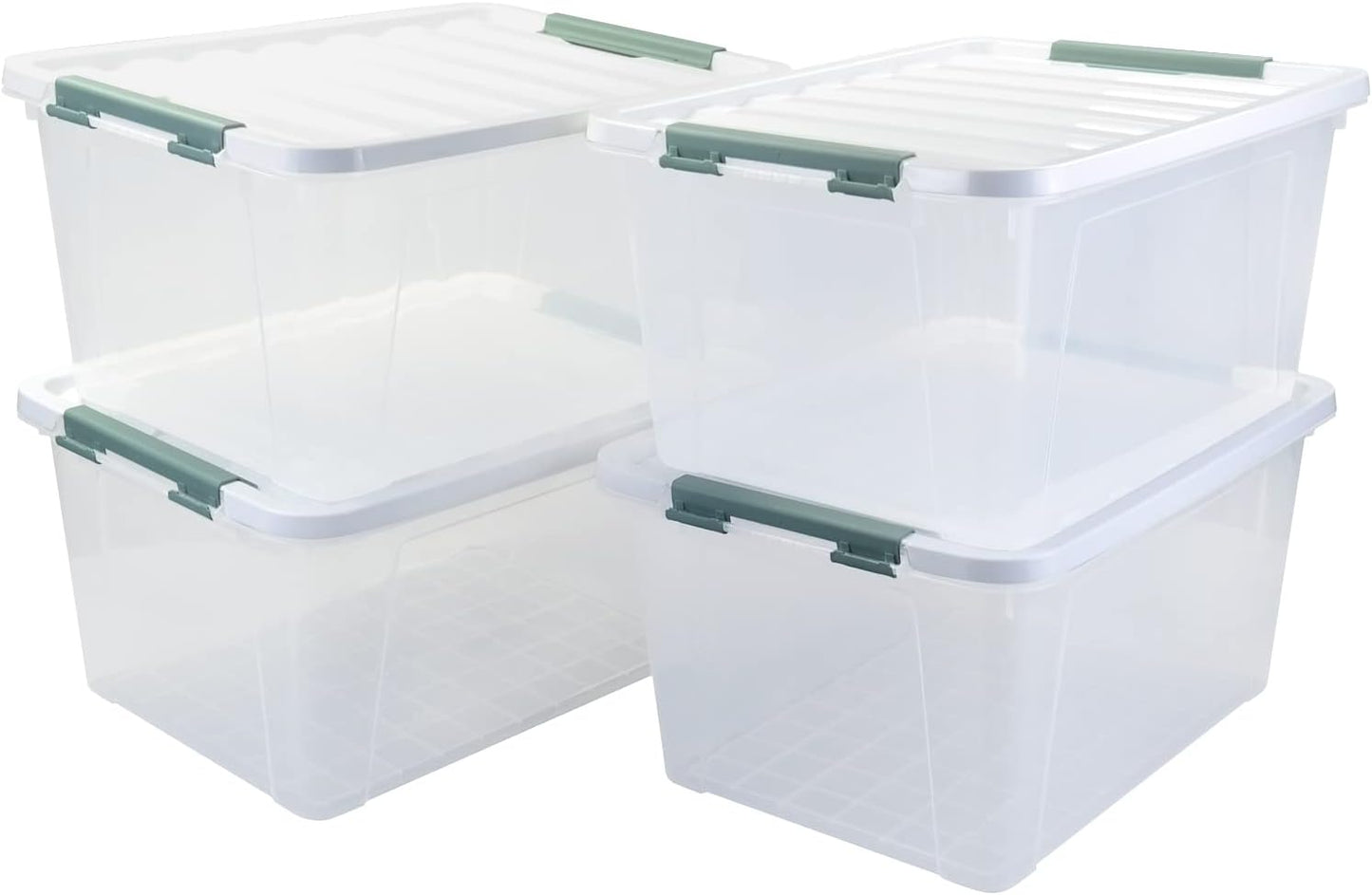 35 Quart Latch Box, Plastic Storage Bins with Lids, 4-Pack Stackable Clear Storage Organizing Box with Heavy Duty Latches