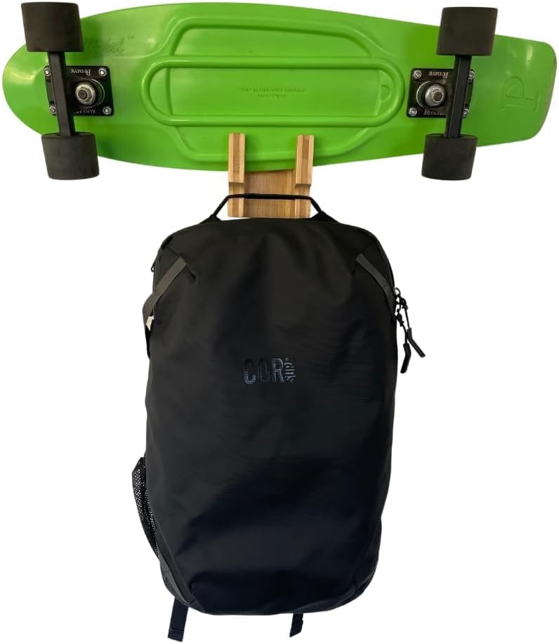 COR Surf Skateboard and Snowboard Wall Mount | Bamboo Skateboard Rack with Extra Storage Hook for Helmet or Bag