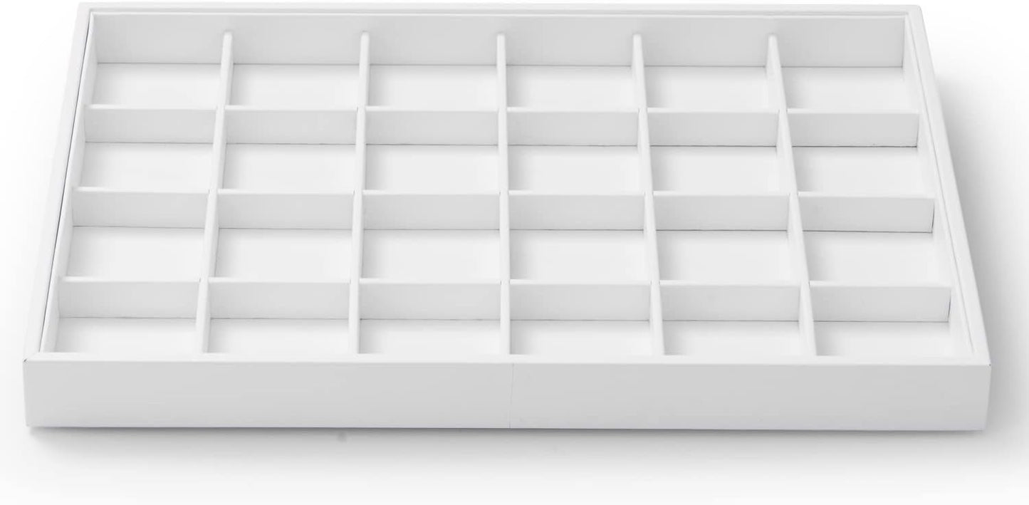 White Jewelry Display Organizer Tray Stackable Premium PU Leather 24 Grid Trinket Earring Ring Organizer Tray