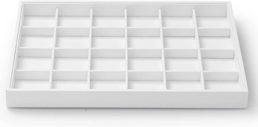 White Jewelry Display Organizer Tray Stackable Premium PU Leather 24 Grid Trinket Earring Ring Organizer Tray