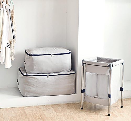 100% Natural Canvas Cotton Large Size Soft Storage Organiser Bags for Queen/King Size Blankets, Duvets, Pillows, Down Jackets, Breathable and Washable, Gray