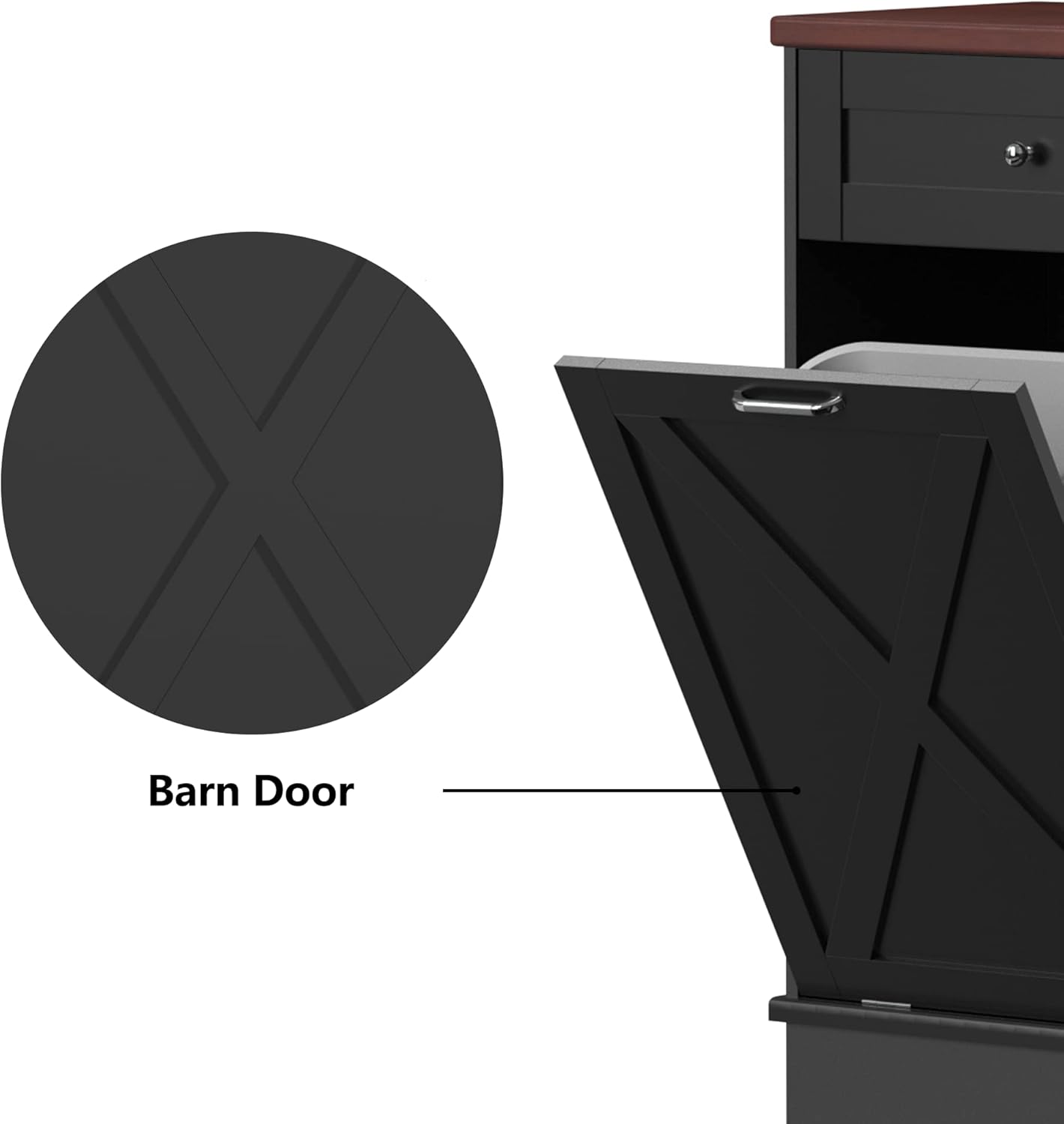 Betterhood Tilt Out Trash Cabinet 10 Gallon Wooden Free Standing Laundry Sorter Cabine,Recycling Cabine with Hideaway Drawer,Tilt Out Trash Cabinet Can Bin Kitchen (Black)