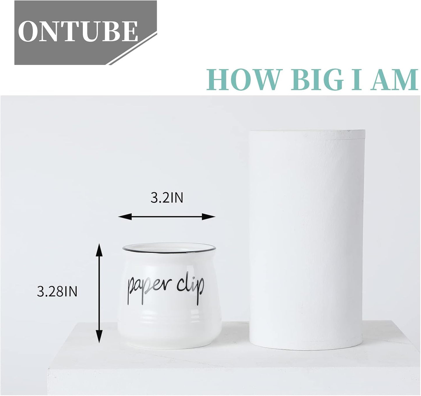 ONTUBE Farmhouse Paper Clip Holders,Ceramic Binder Clip Dispenser Organizer for Desk ,Cute Office Push Pins Holder,12 oz (White)