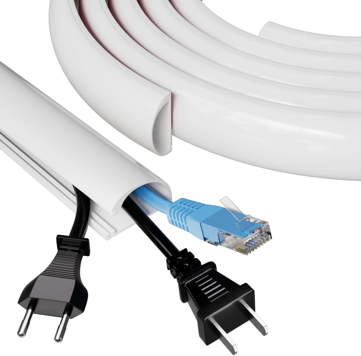 39" Side Open Cord Hider for Wall Mounted Tv, Extension Cable Cover to Hide Conceal Cords Along Wall,Wire Raceway Management Cable Concealer Channel,Electric Cord Organizer Wiremold,W 1.08"× H 0.6"