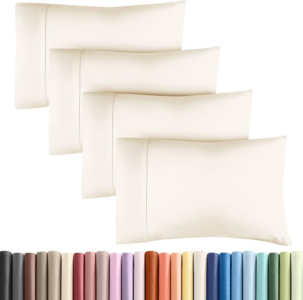 King Pillow Cases - 4 Pack - Super Soft Pillowcase Covers - Envelope Enclosure - Hotel Quality Pillow Protectors - Wrinkle Free, Shrink and Stain Resistant - Machine Washable - 20" x 40" (Off White)