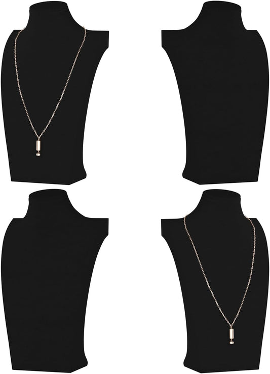 Necklace Bust Display Stand, Necklace Holder, Pendant Chain Necklace Organizer for Women (Black Velvet, S 4PCS)