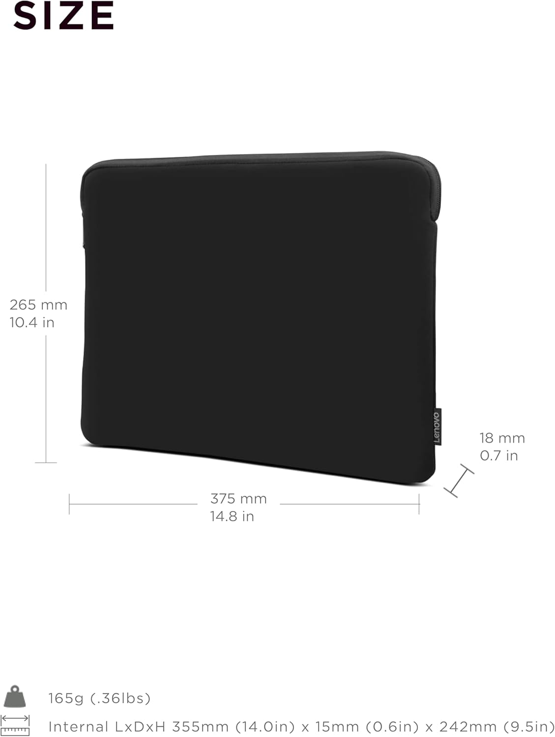 Lenovo Basic Laptop Sleeve 14 Inch Notebook/Tablet Compatible with MacBook Air/Pro Neoprene Material - Soft Fleece Lining - Zippered Top Opening - Black