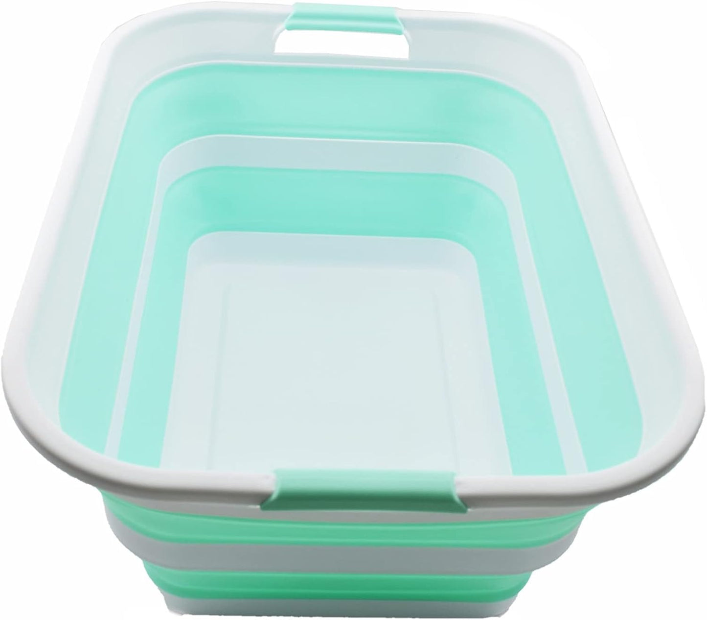SAMMART 42L Collapsible Plastic Laundry Basket - Foldable Pop Up Storage Container/Organizer - Portable Washing Tub - Space Saving Hamper/Basket (White/Light Green, 1)
