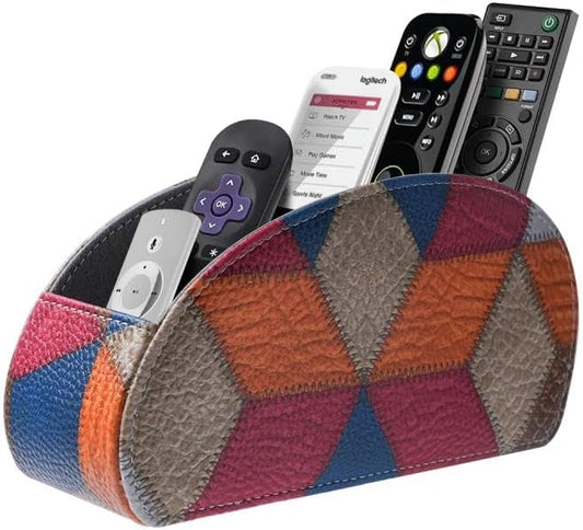 Remote Control Holder with 5 Compartments, PU Leather Remote Holder Compatible with Fire TV Remotes, Media Player Remotes, Heater Controllers, and Air Conditioner Remote Controls(Lattice Pattern)