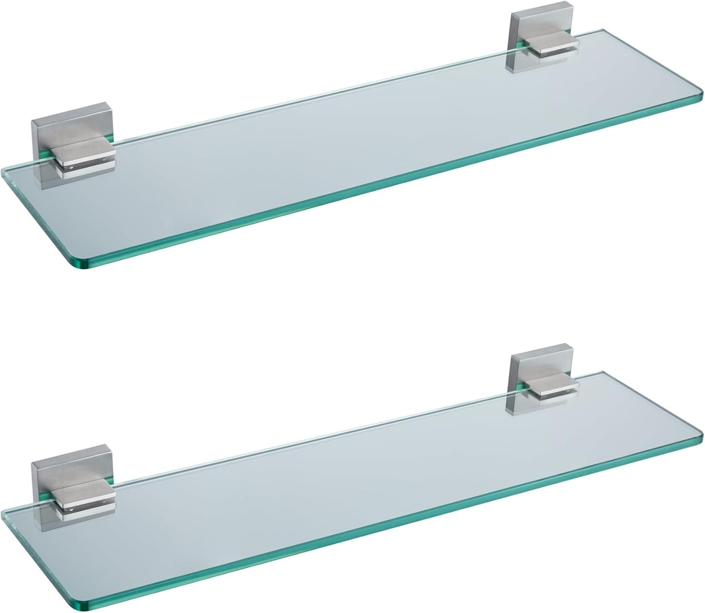 KOKOSIRI Wall Shelves Floating Bathroom Glass Shelf for Kitchen Storage, 20'' x 5.6'' Tempered Glass Wall Mounted Brushed Stainless Steel, 2 Pack B1106BR-L20-P2