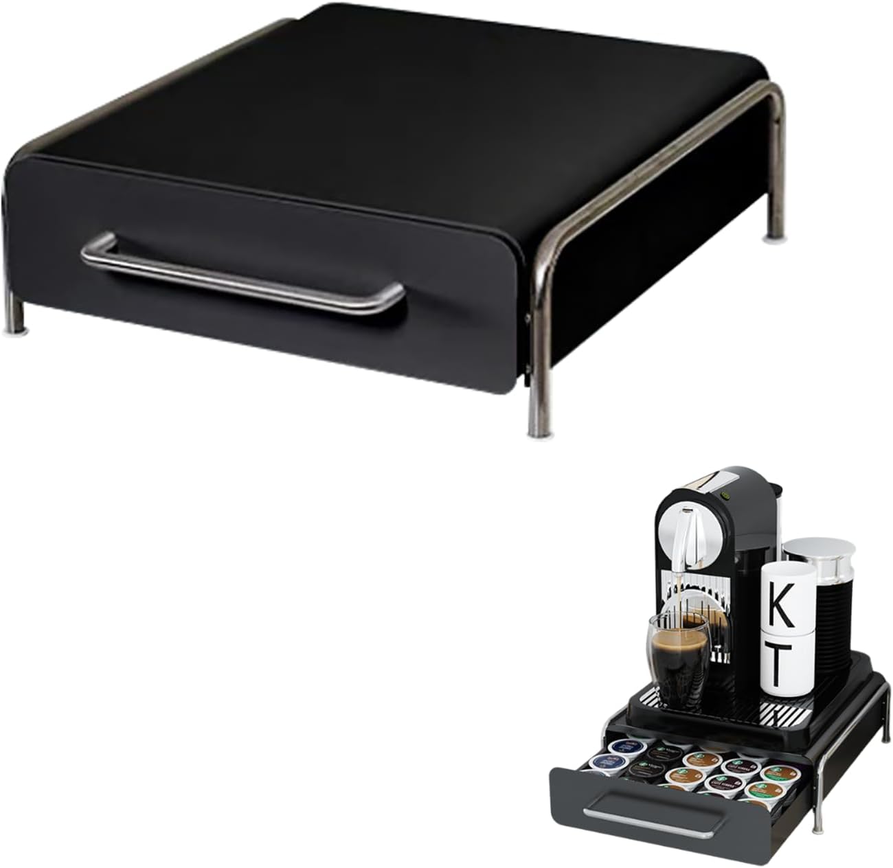 Pod Holder Drawer Capsule Organizer, Pull Out Coffee Pods Storage, Slide Out Drawers Holder for Capsules, Under Brewer Storage Sliding Drawer, Home Kitchen Counter Organization (Black, S)
