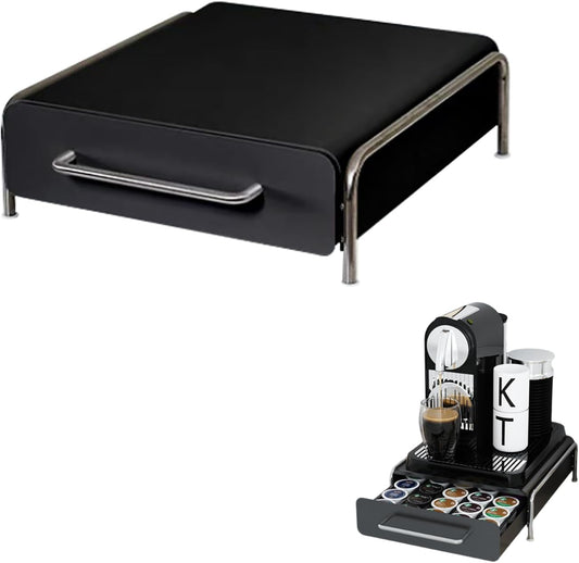Pod Holder Drawer Capsule Organizer, Pull Out Coffee Pods Storage, Slide Out Drawers Holder for Capsules, Under Brewer Storage Sliding Drawer, Home Kitchen Counter Organization (Black, S)