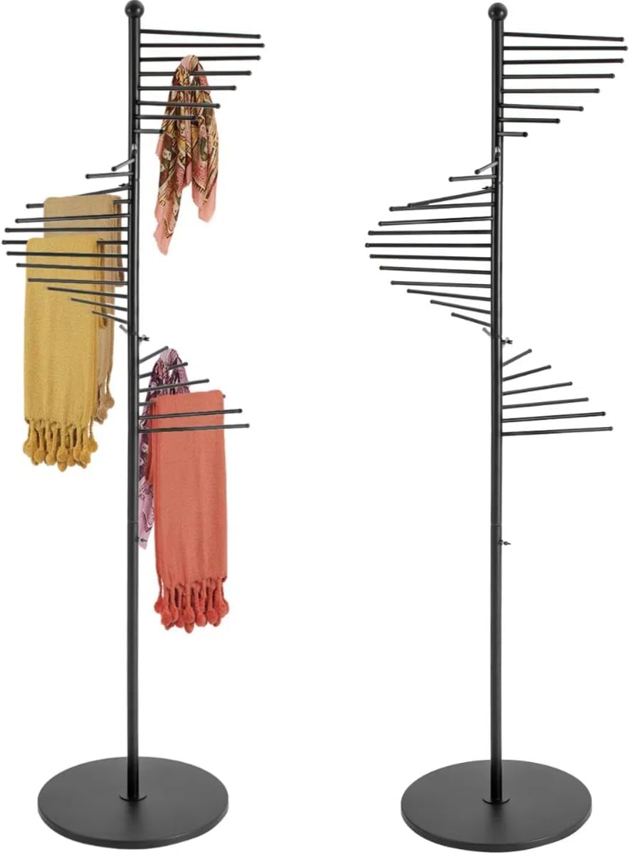 Scarf Display Stand 67" Spiral Scarf Holder Scarf Organizer Hijab Organizer Stand Scarf Hangers for Closet Clothing Store, Scarf Rack (Black)