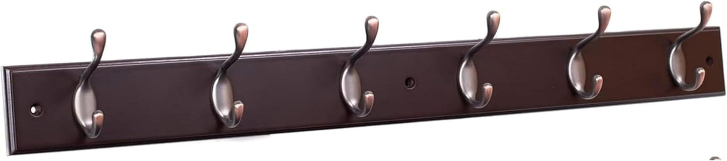 BIRDROCK HOME Oval Hook Coat and Hat Rack | 6 Hooks| Wall Mount | Brown Finish | Bronze Hooks