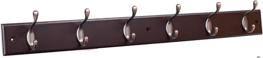 BIRDROCK HOME Oval Hook Coat and Hat Rack | 6 Hooks| Wall Mount | Brown Finish | Bronze Hooks