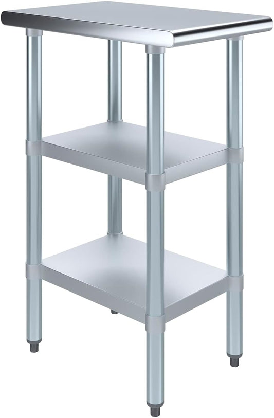 AmGood Stainless Steel Work Table with 2 Shelves | NSF | Metal Utility Table (15" Long x 24" Deep)