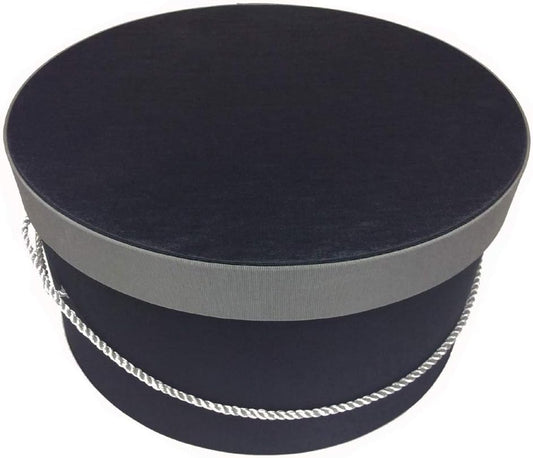 Sarah's Hat Boxes Classic Black/Gray Hat Box – 11" x 5.5" (Dia. x Ht.) Handmade in USA – Odorless Non-Toxic Adhesive, Cording Handle – Premium Storage for Hats & Accessories