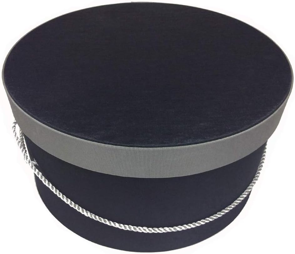 Sarah's Hat Boxes Classic Black/Gray Hat Box – 16.75" x 8.5" (Dia. x Ht.) Handmade in USA – Odorless Non-Toxic Adhesive, Cording Handle – Premium Storage for Hats & Accessories