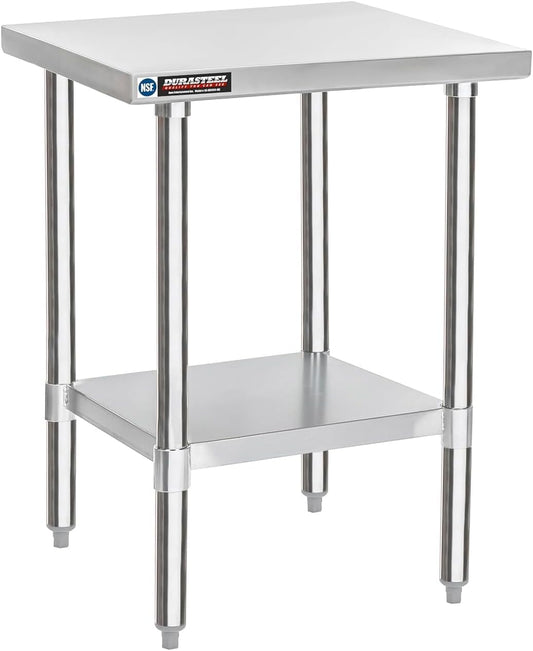 DuraSteel 24x24 Stainless Steel Work Table - NSF Commercial Prep Metal Table - Outdoor Pizza Oven Stand w/Under Shelf - Kitchen Island Laundry Utility Garage Microwave Stand Large Rolling Storage Cart