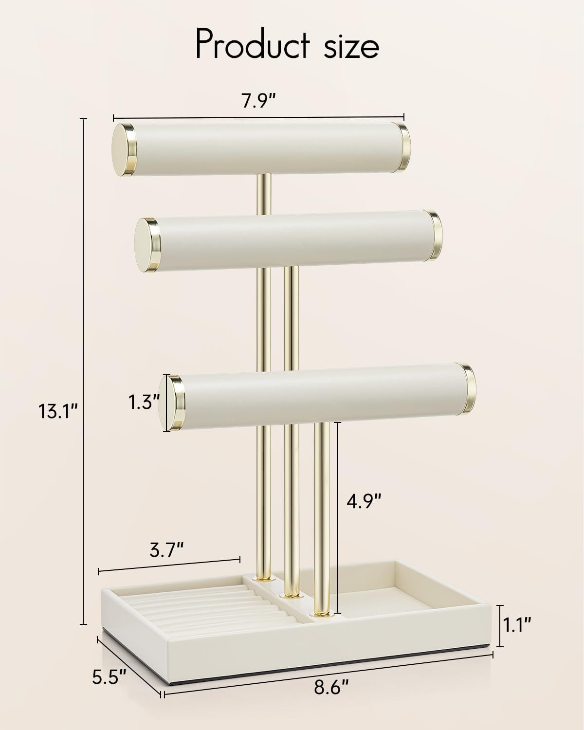 Vlando 3 Tier Bracelet Holder Organizer with Tray - Leather Jewelry Stand Organizer for Women - Jewelry Holder Display for Necklace, Watches, Rings, Earrings, Bangle, Scrunchie - Cloud White